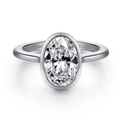 Brooke - 14K White Gold Oval Cut Bezel Set Solitaire Diamond Engagement Ring