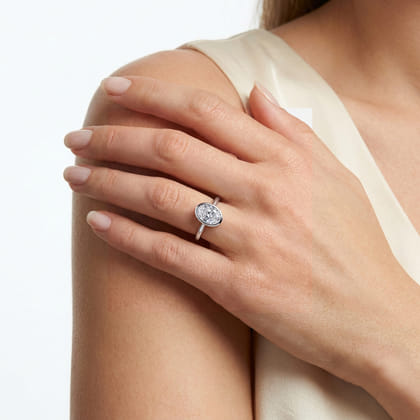 Brooke - 14K White Gold Oval Cut Bezel Set Solitaire Diamond Engagement Ring