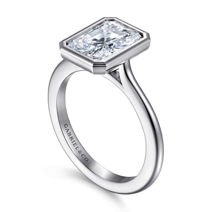 Brooke - 14K White Gold Radiant Cut Bezel Set Solitaire Diamond Engagement Ring