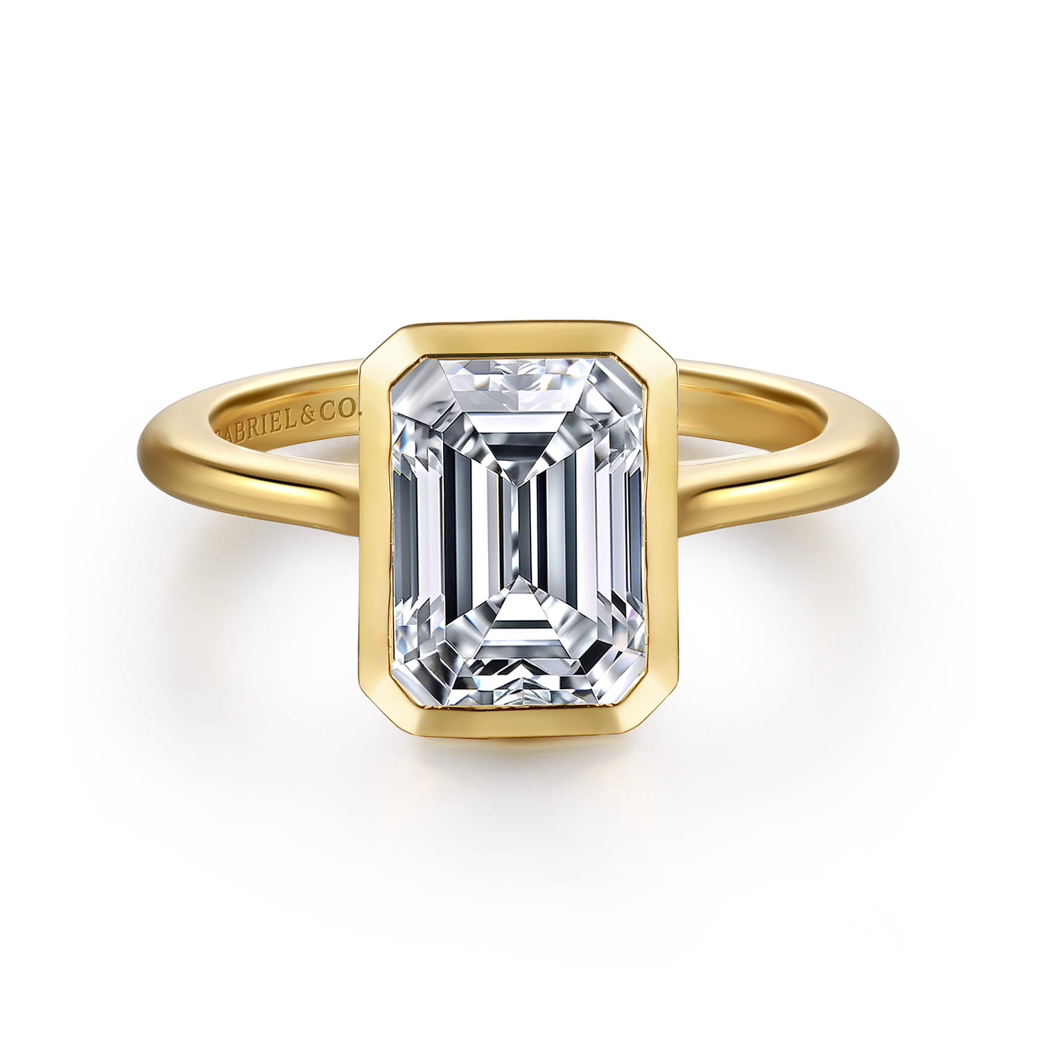 Brooke - 14K Yellow Gold Bezel Set Emerald Cut Solitaire Diamond Engagement Ring