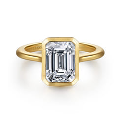 Brooke - 14K Yellow Gold Bezel Set Emerald Cut Solitaire Diamond Engagement Ring
