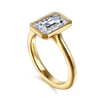 Brooke - 14K Yellow Gold Bezel Set Emerald Cut Solitaire Diamond Engagement Ring