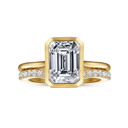 Brooke - 14K Yellow Gold Bezel Set Emerald Cut Solitaire Diamond Engagement Ring