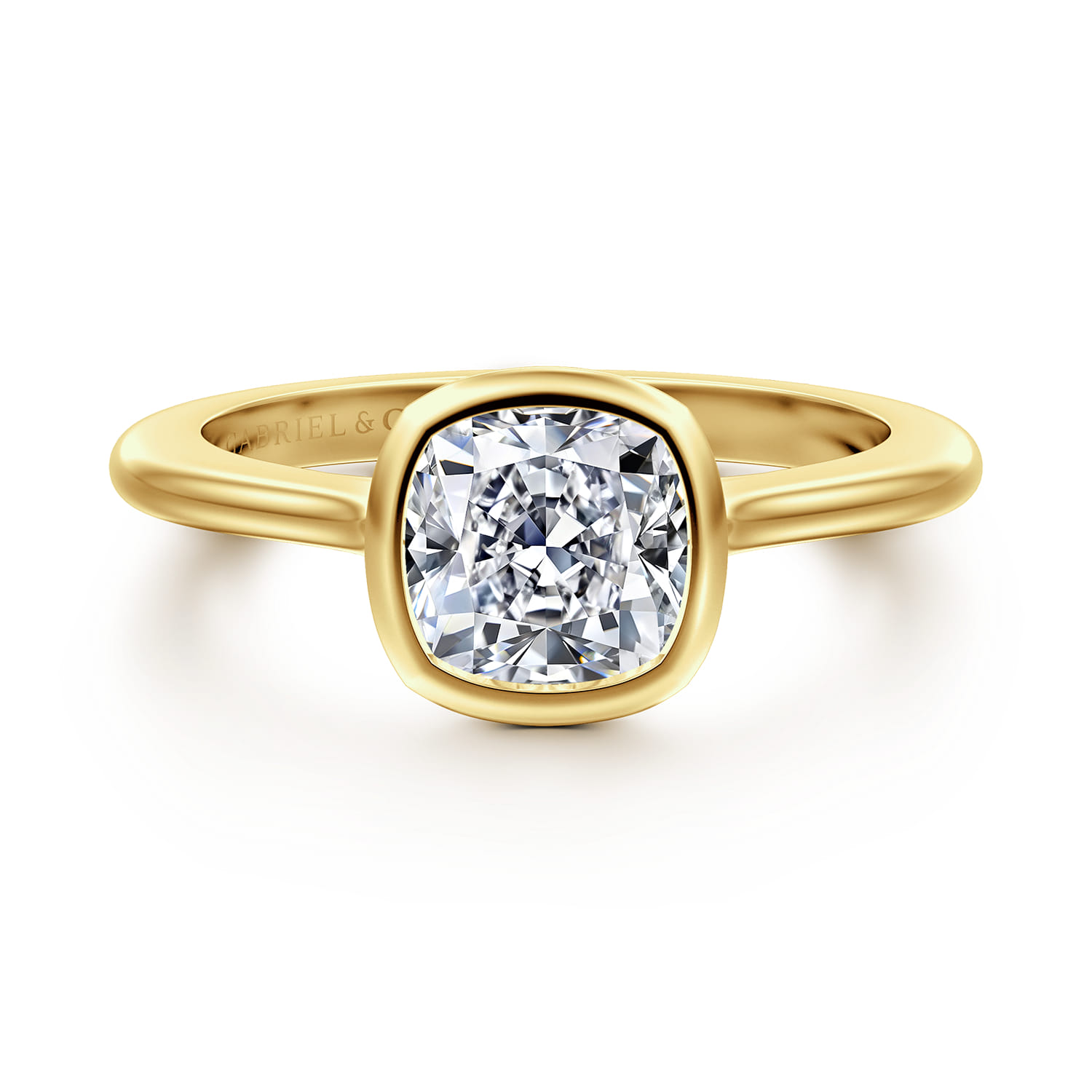 Brooke - 14K Yellow Gold Cushion Cut Bezel Set Solitaire Diamond Engagement Ring