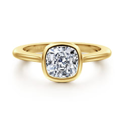 Brooke - 14K Yellow Gold Cushion Cut Bezel Set Solitaire Diamond Engagement Ring