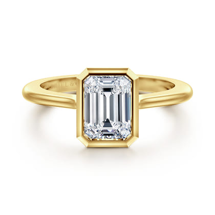 Brooke - 14K Yellow Gold Emerald Cut Bezel Set Solitaire Diamond Engagement Ring