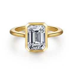 14K Yellow Gold Emerald Cut Bezel Set Solitaire Diamond Engagement Ring