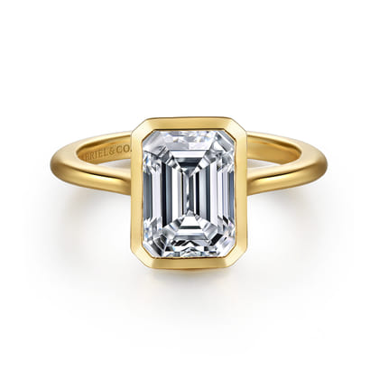Brooke - 14K Yellow Gold Emerald Cut Bezel Set Solitaire Diamond Engagement Ring