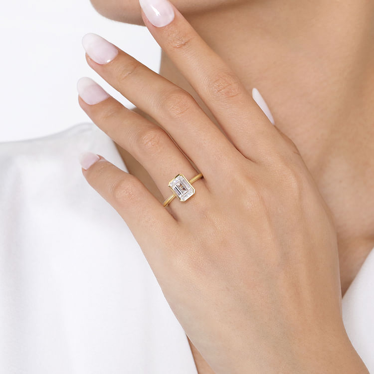 Brooke - 14K Yellow Gold Emerald Cut Bezel Set Solitaire Diamond Engagement Ring