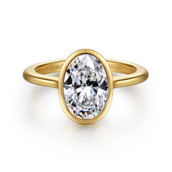 14K Yellow Gold Oval Cut Bezel Set Solitaire Diamond Engagement Ring
