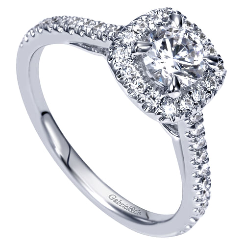 Brunette - 14K White Gold Round Halo Diamond Engagement Ring - 0.34 ct - Shot 3