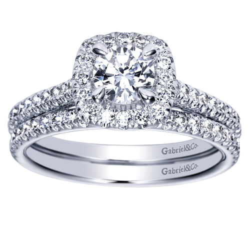 Brunette - 14K White Gold Round Halo Diamond Engagement Ring - 0.34 ct - Shot 4