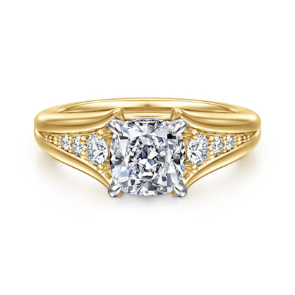 Bruno - 14K White-Yellow Gold Cushion Cut Diamond Engagement Ring
