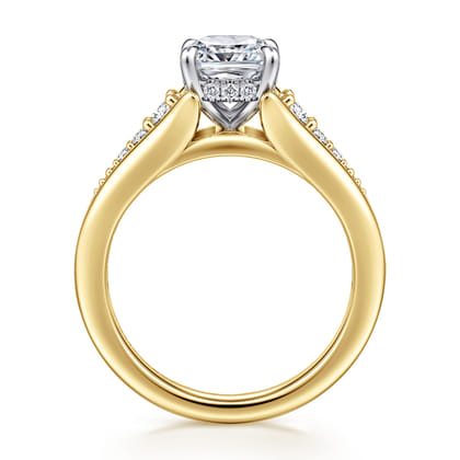 Bruno - 14K White-Yellow Gold Cushion Cut Diamond Engagement Ring