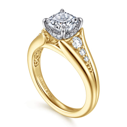 Bruno - 14K White-Yellow Gold Cushion Cut Diamond Engagement Ring