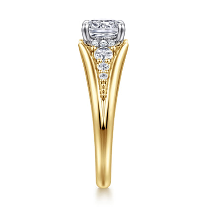 Bruno - 14K White-Yellow Gold Cushion Cut Diamond Engagement Ring