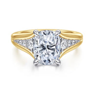 Bruno - 14K White-Yellow Gold Elongated Cushion Diamond Engagement Ring