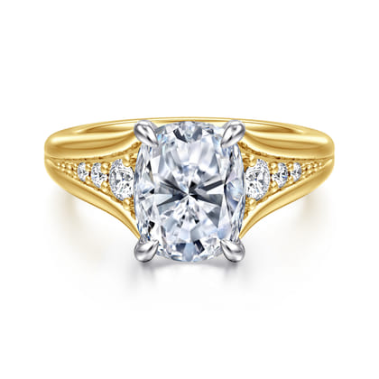 Bruno - 14K White-Yellow Gold Elongated Cushion Diamond Engagement Ring