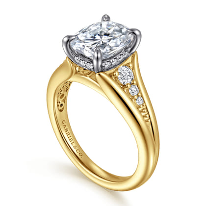 Bruno - 14K White-Yellow Gold Elongated Cushion Diamond Engagement Ring