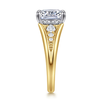 Bruno - 14K White-Yellow Gold Elongated Cushion Diamond Engagement Ring