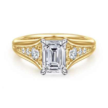 Bruno - 14K White-Yellow Gold Emerald Cut Diamond Engagement Ring