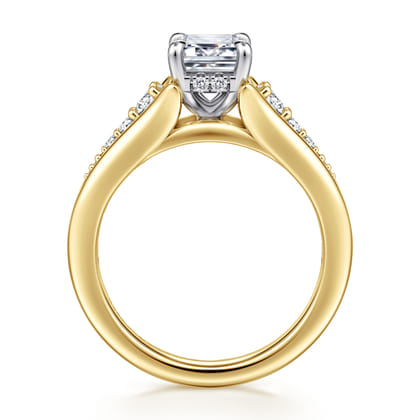 Bruno - 14K White-Yellow Gold Emerald Cut Diamond Engagement Ring