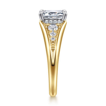 Bruno - 14K White-Yellow Gold Emerald Cut Diamond Engagement Ring