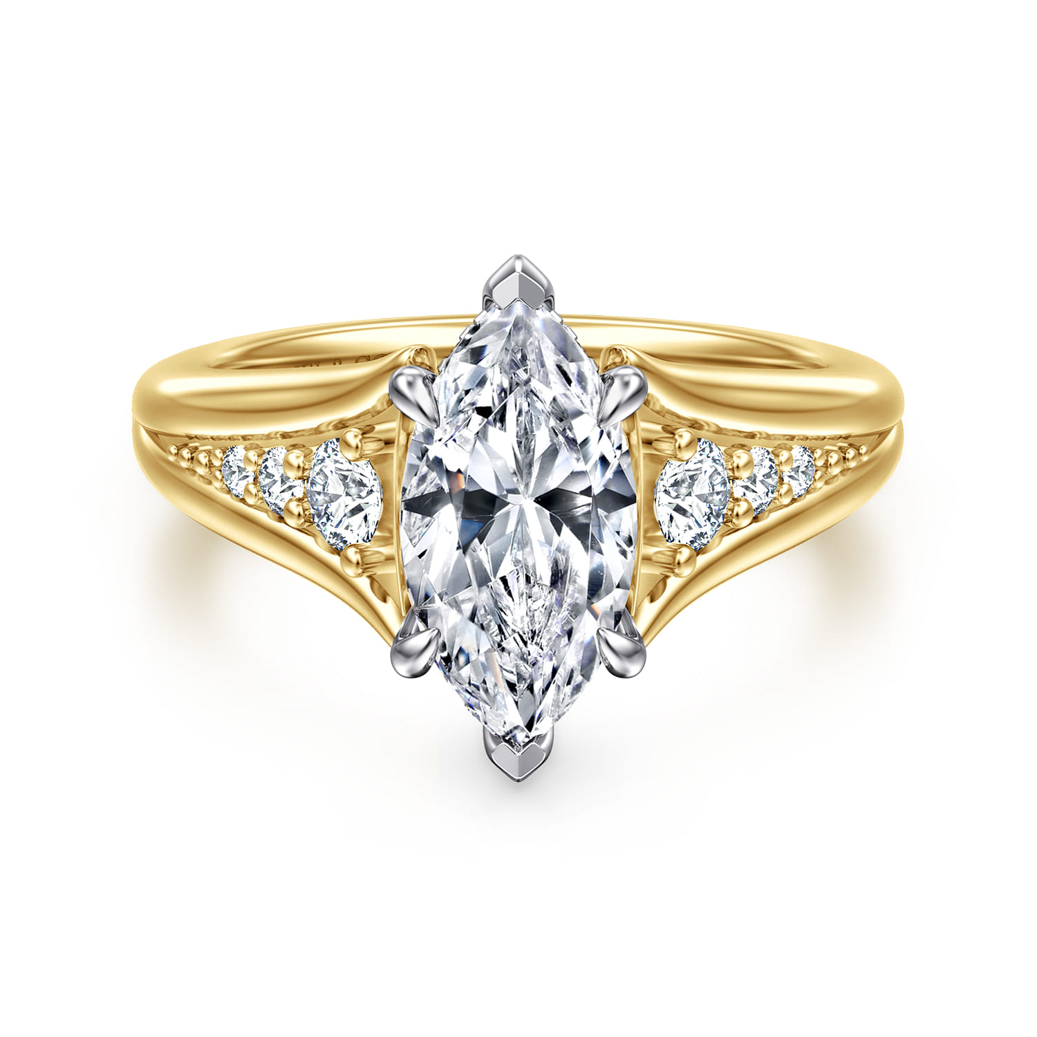 Bruno - 14K White-Yellow Gold Marquise Shape Diamond Engagement Ring