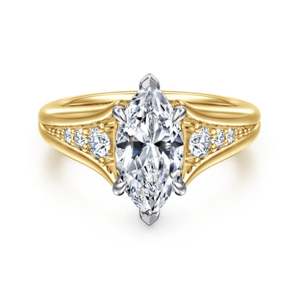 Bruno - 14K White-Yellow Gold Marquise Shape Diamond Engagement Ring