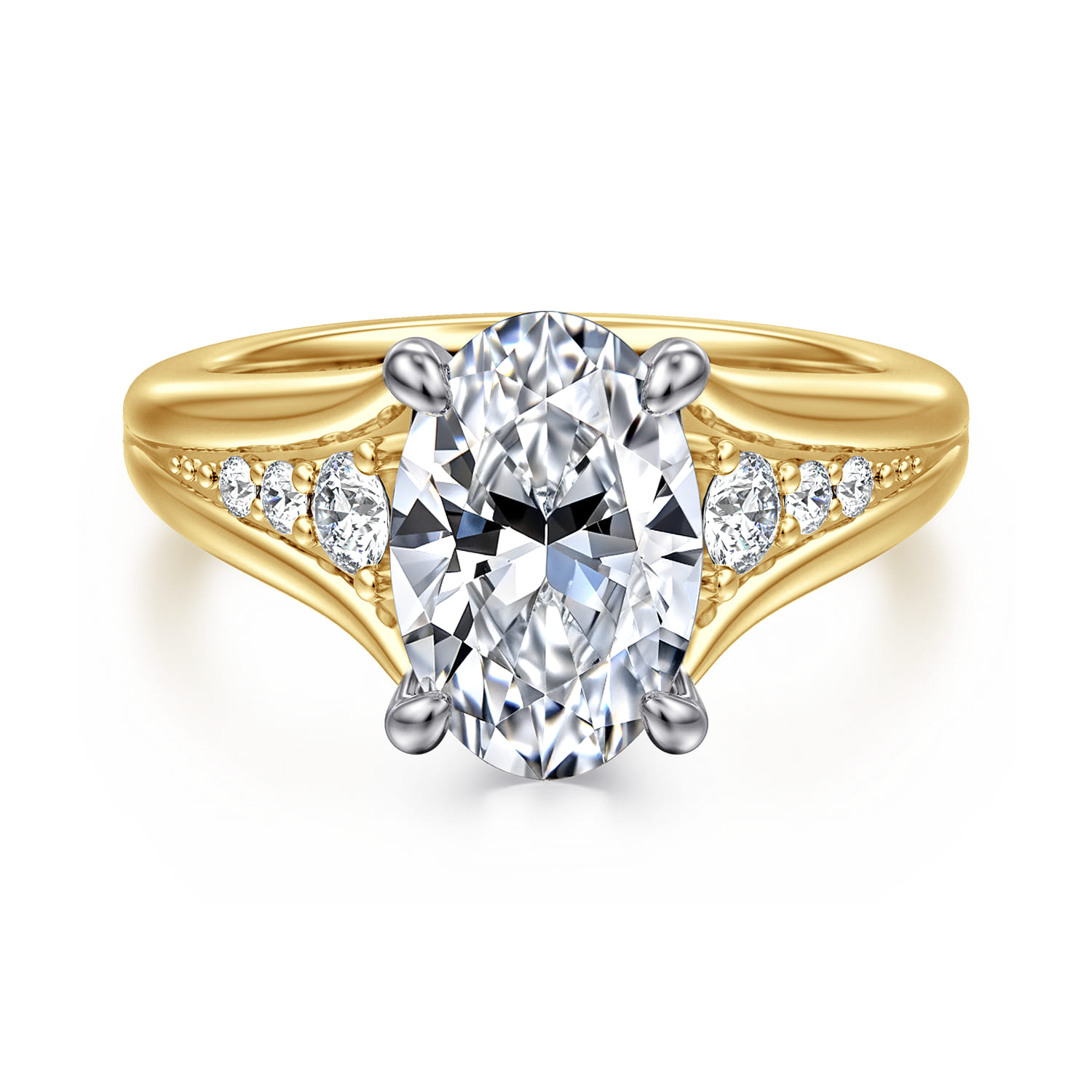 Bruno - 14K White-Yellow Gold Oval Diamond Engagement Ring