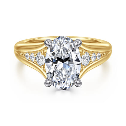Bruno - 14K White-Yellow Gold Oval Diamond Engagement Ring