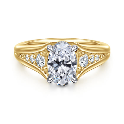 Bruno - 14K White-Yellow Gold Oval Diamond Engagement Ring