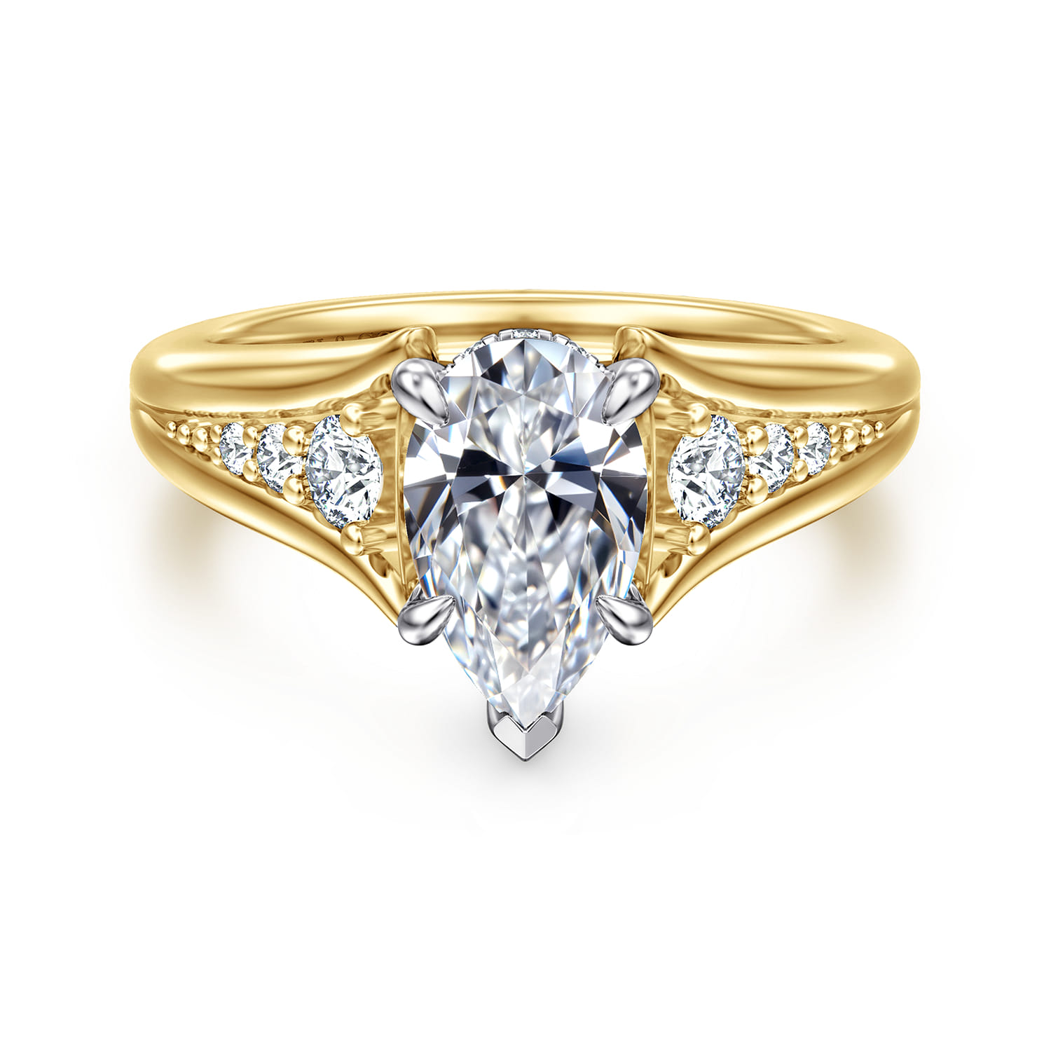 Bruno - 14K White-Yellow Gold Pear Shape Diamond Engagement Ring