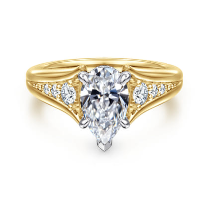 Bruno - 14K White-Yellow Gold Pear Shape Diamond Engagement Ring