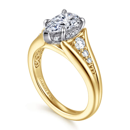 Bruno - 14K White-Yellow Gold Pear Shape Diamond Engagement Ring