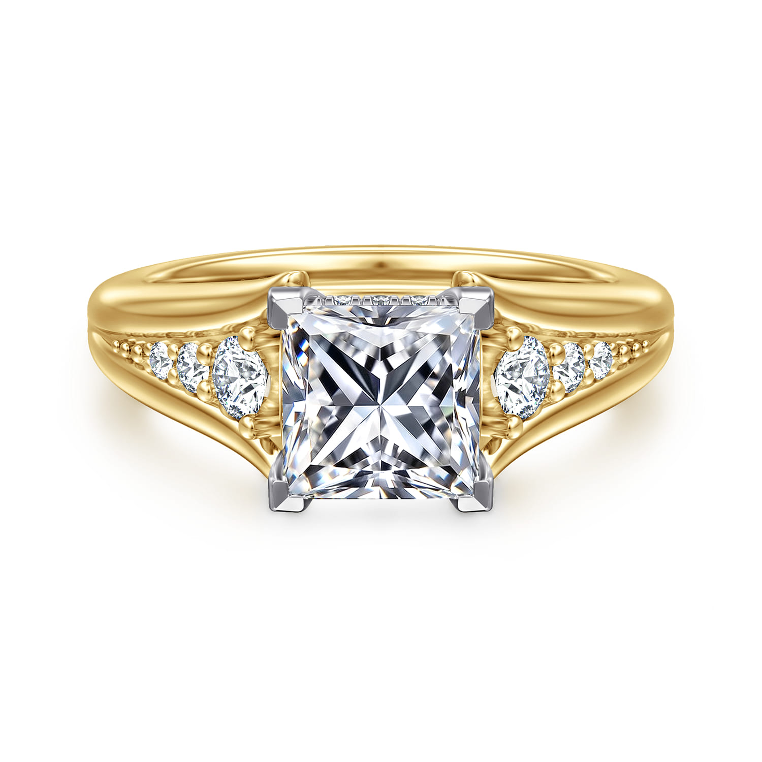 Bruno - 14K White-Yellow Gold Princess Cut Diamond Engagement Ring