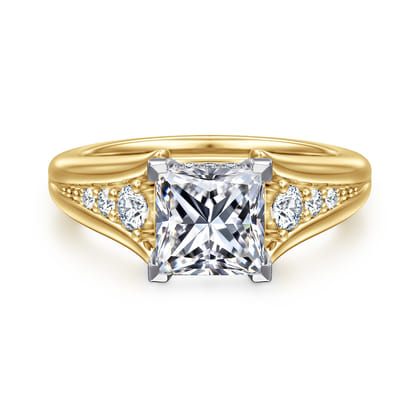 Bruno - 14K White-Yellow Gold Princess Cut Diamond Engagement Ring