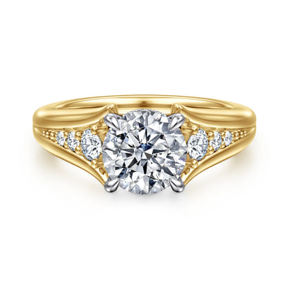 Bruno - 14K White-Yellow Gold Round Diamond Engagement Ring