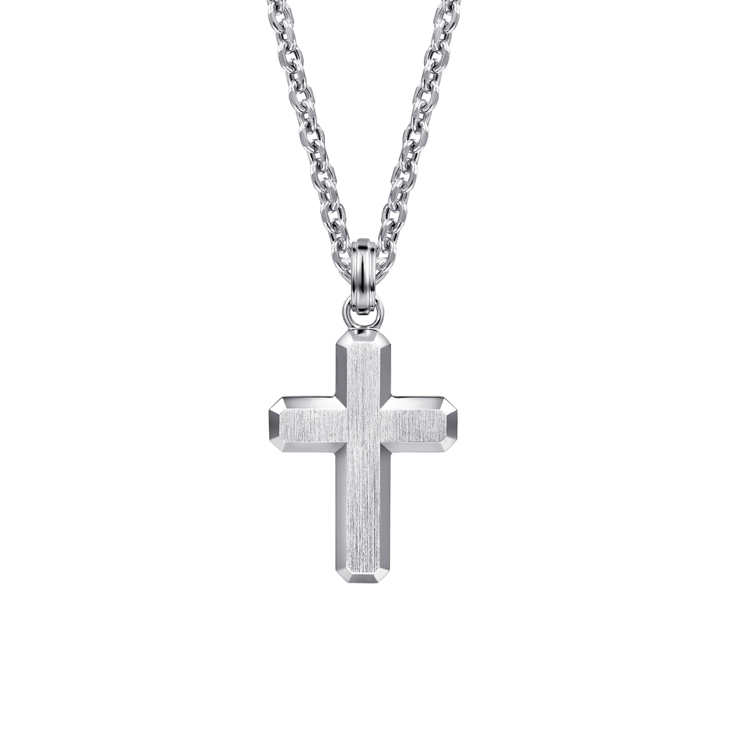 Brushed Cross Pendant Necklace 925 Sterling Silver