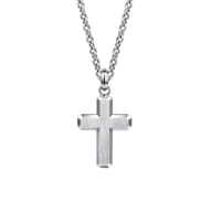 Brushed Cross Pendant Necklace 925 Sterling Silver