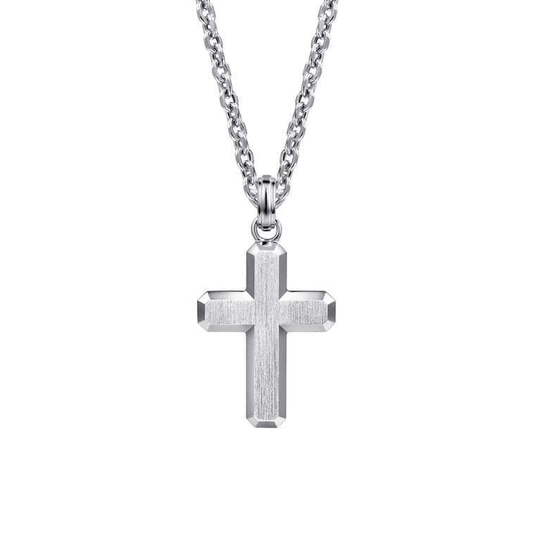 Brushed Cross Pendant Necklace 925 Sterling Silver - Shot 1