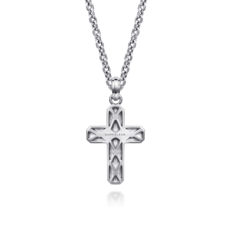 Brushed Cross Pendant Necklace 925 Sterling Silver - Shot 2