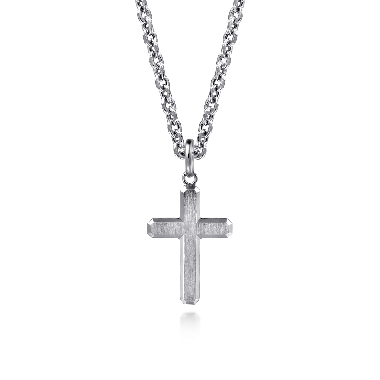 Brushed Cross Pendant Necklace 925 Sterling Silver - Shot 1