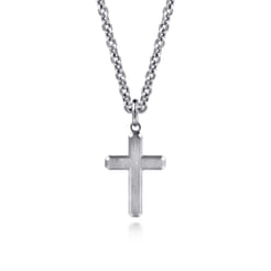 Brushed Cross Pendant Necklace 925 Sterling Silver