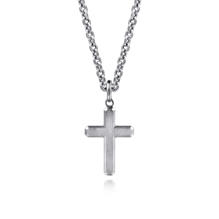 Brushed Cross Pendant Necklace 925 Sterling Silver - Shot 1