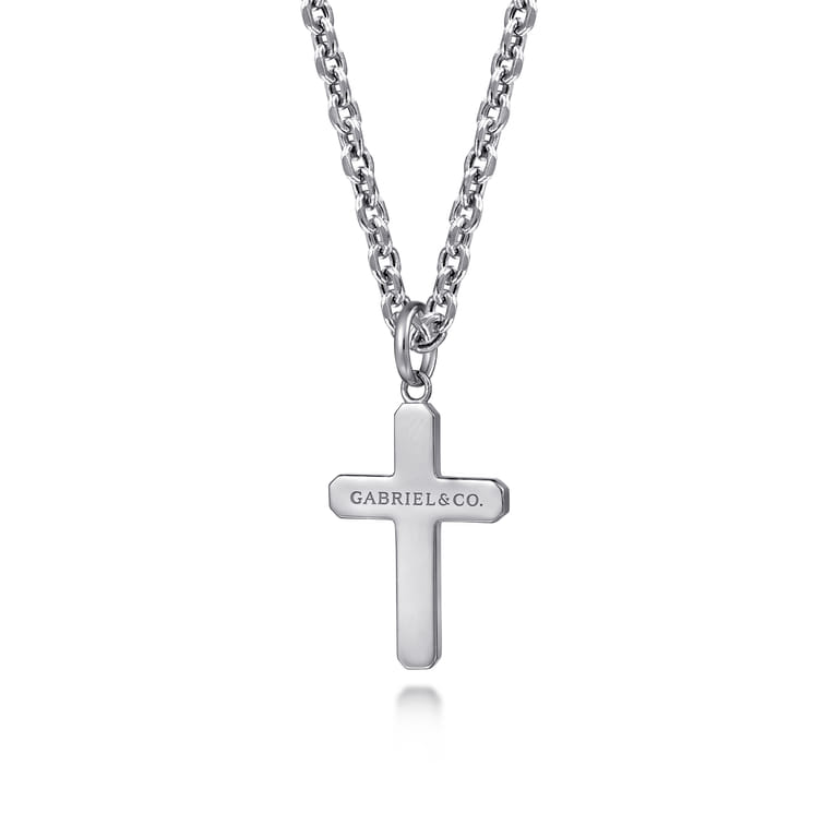 Brushed Cross Pendant Necklace 925 Sterling Silver - Shot 2