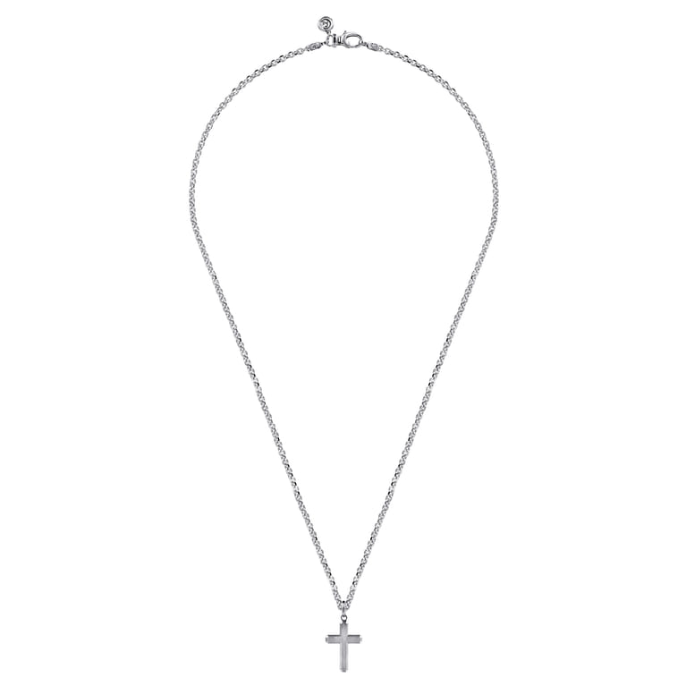 Brushed Cross Pendant Necklace 925 Sterling Silver - Shot 3