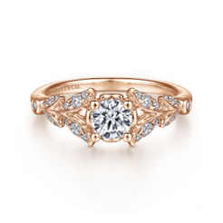 Vintage Inspired 14K Rose Gold Split Shank Round Diamond Engagement Ring