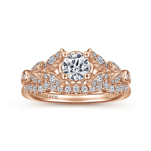 Bryce - Vintage Inspired 14K Rose Gold Split Shank Round Diamond Engagement Ring - 0.19 ct - Shot 4
