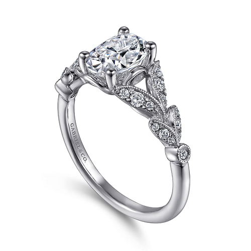Bryce - Vintage Inspired 14K White Gold Split Shank Oval Diamond Engagement Ring - 0.2 ct - Shot 3